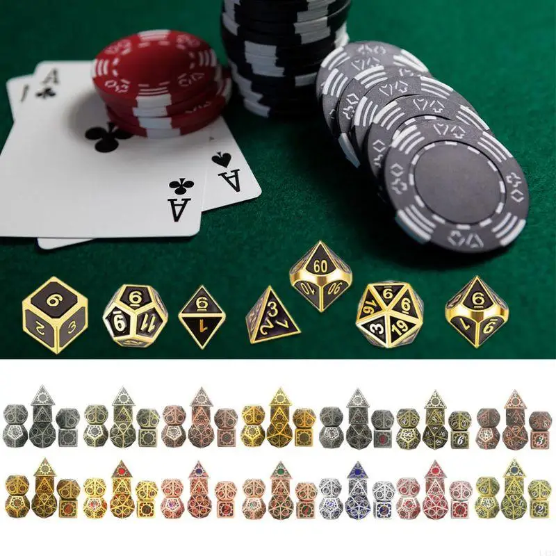 7 قطع زنبق زنك الزنك المعدني مجموعة polyhedral gear نمط الجدول لعبة الزهر سهلة القراءة الأرقام
