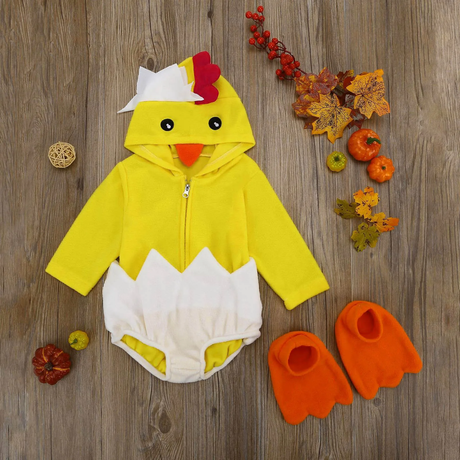 Baby Boys Girls Chicken Costume Short Sleeve Snap Up Plush Romper Newborn Chick Egg Costume Infant Christmas Party Clothes