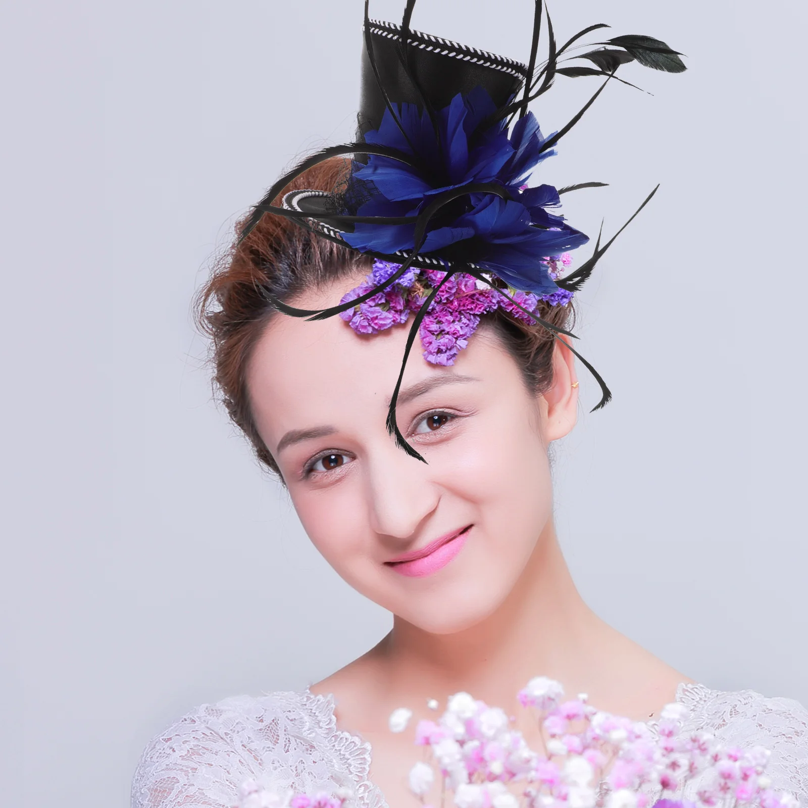 

Small Top Hat Party Headwear Women Blue Mini Fascinator Hair Clip Magician Hat for Cosplay Tea Party Halloween Costume Accessory