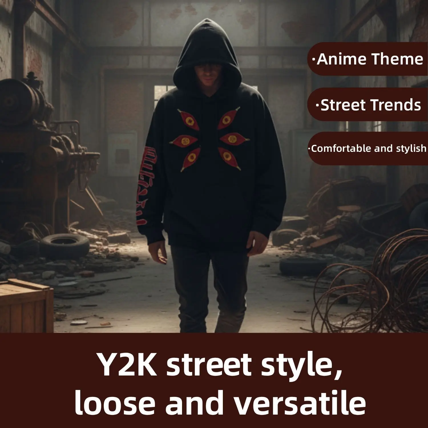 

Kokushibo толстовки на молнии с несколькими молниями, крутой дизайн, толстовка в стиле панк с шестью глазами, уличная одежда, повседневные куртки большого размера, толстовка с капюшоном в стиле аниме для пар Y2k