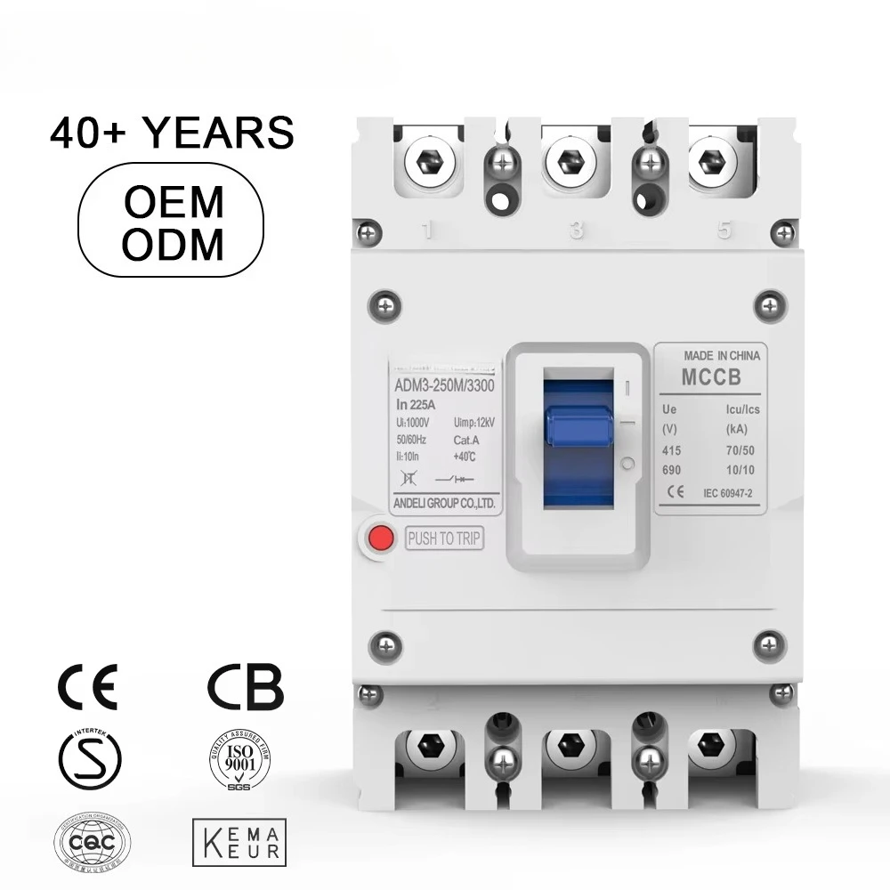 

Electric Moulded Case Circuit Breaker 250A 3P 50kA Breaking Capacity 400(415)/690V 50/60Hz 12kV Uimp Class Model
