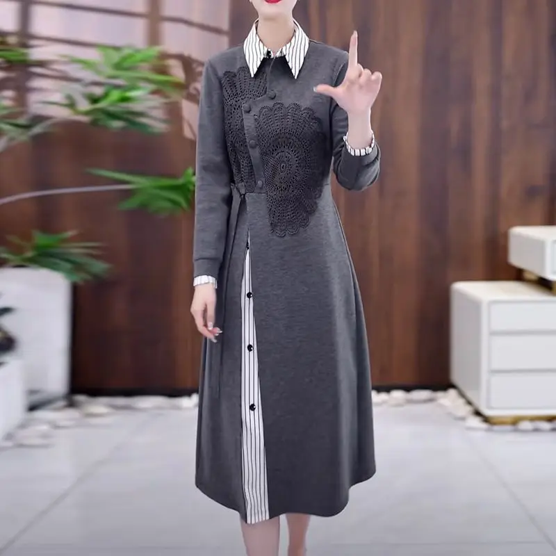 Fashion Wild Temperament Slim Long Dress For Women Spring Autumn High Fake Two Pieces Patchwork Dresses Elegant Vestido XQ141