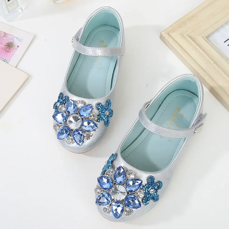 

Children's Leather Shoes Fashion Rhinestone Glitter Princess Shoes for Girls Party Wedding Versatile Kid's Flats Single Shoes