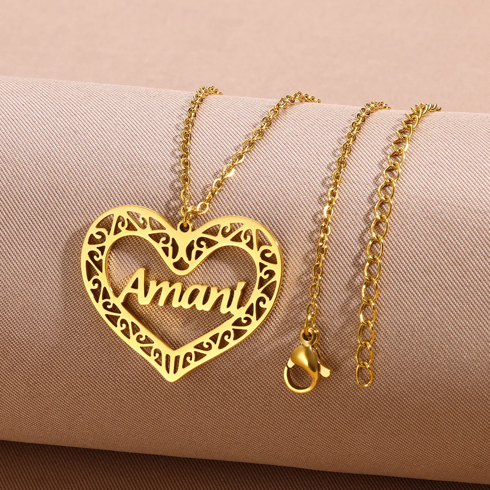 

Custom Heart Name Necklace Women Girl Wedding Jewelry Stainless Steel Gold Color Personalized Love Nameplate Pendant Necklace