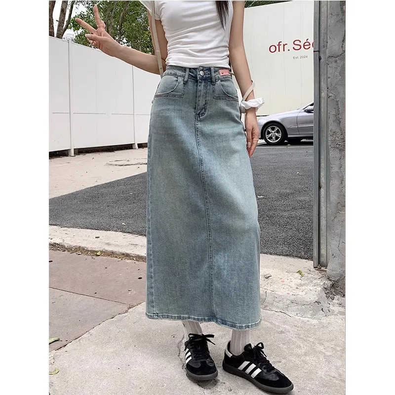 Koreaanse vrouwen hoge taille split denim rok modieuze veelzijdige a-lijn rok hip knuffelen rok 2025, zomer nieuwe casual rok