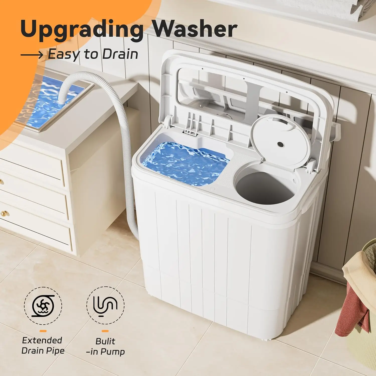 Mini lave-linge portable, lave-linge compact, lave-linge et sèche-linge, petit lave-linge à double cuve avec essorage, 17.6 lb