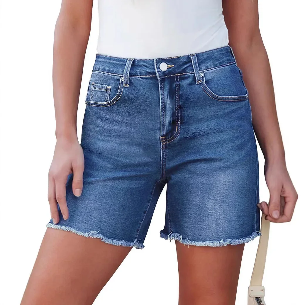 الصيف النساء الدنيم السراويل خمر عالية الخصر جان سراويل قصيرة بلون سيدة الموضة الشارع الشهير الإناث عادية شرابة السراويل