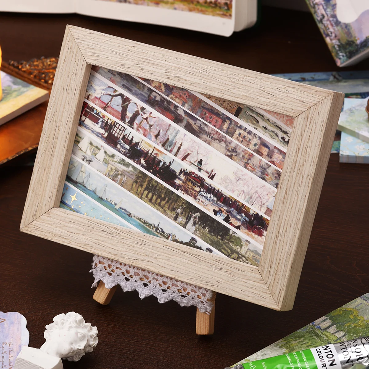 24ロール/箱 油絵テーマ和紙テープセット、金彩風デザイン装飾手作りDIYデコレーション素材テープ