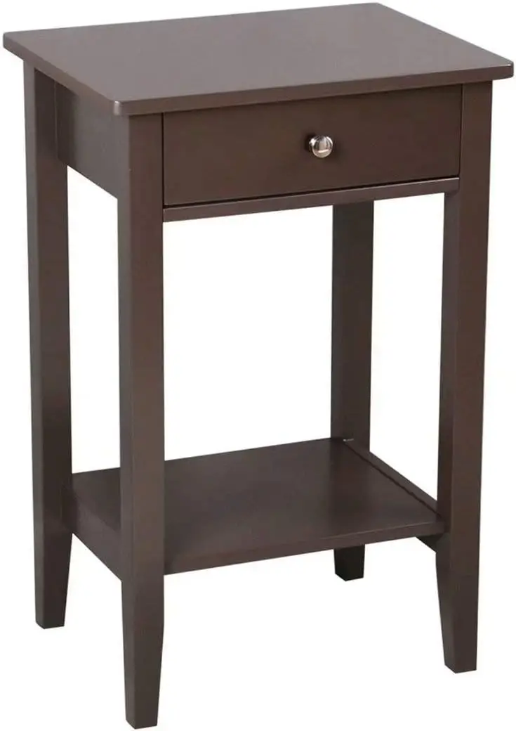 

Tall Wood Nightstand 2-Tier Chairside End with Drawer and Brown Finish Regalia Bedside Living Room Bedroom Sofa Side Telepho