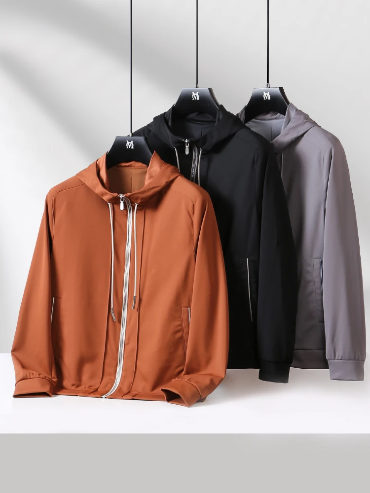 

Ele Lightweight Soft Breathable Anti-Wrinkle Casual Hooded Jaet for Men Spring Autumn Season Nylon Polyester Blend Long...