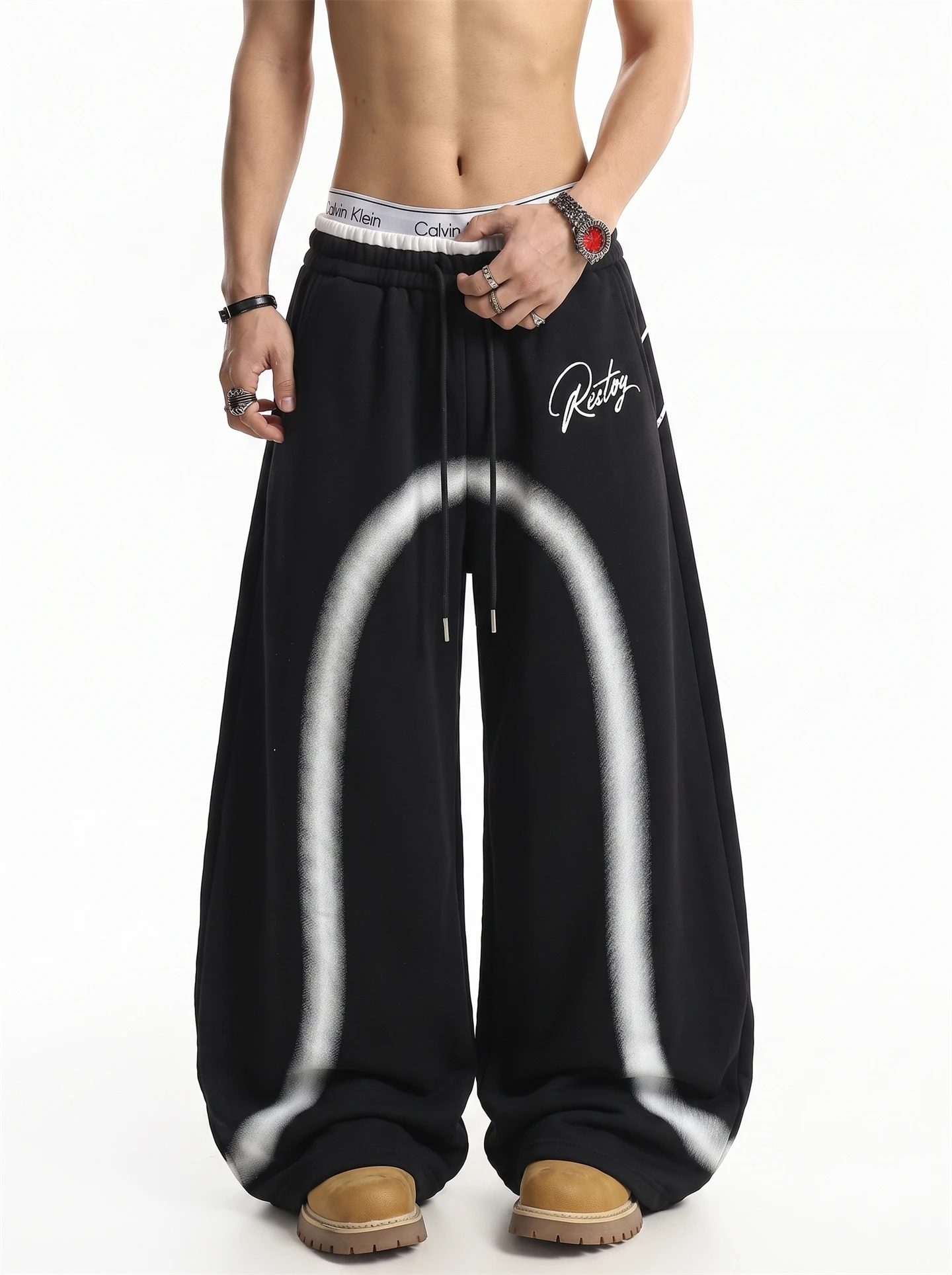 American Retro Graffiti Letter Print Loose Men's Casual Pants Cool Autumn New Style Straight Leg Pants Comfortable Breathable
