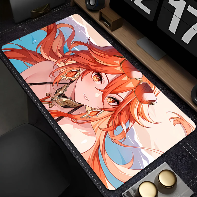 لوحة ماوس للكمبيوتر المحمول خزانة مكتب لوحة المفاتيح الكمبيوتر حصيرة مكتبية G-genhin Impact Mavuika لوحة ماوس كبيرة عالية الدقة غير قابلة للانزلاق وسادة مطاطية ممتدة