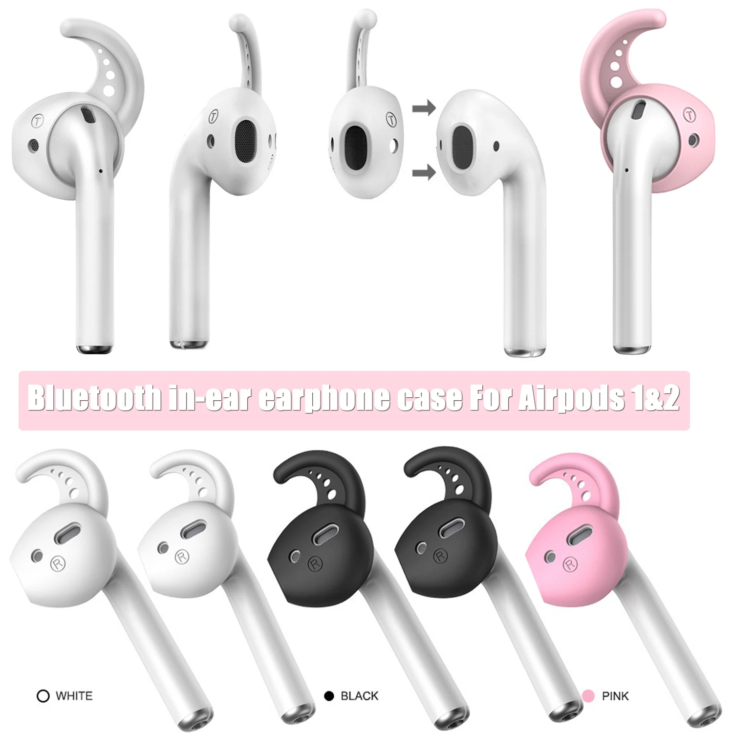 Silicone Protecitve Tips Skins Hooks & Covers Ear Cap Anti Slip For Apple AirPods 1 & 2 or EarPods Headphones/Earphones/Earbuds