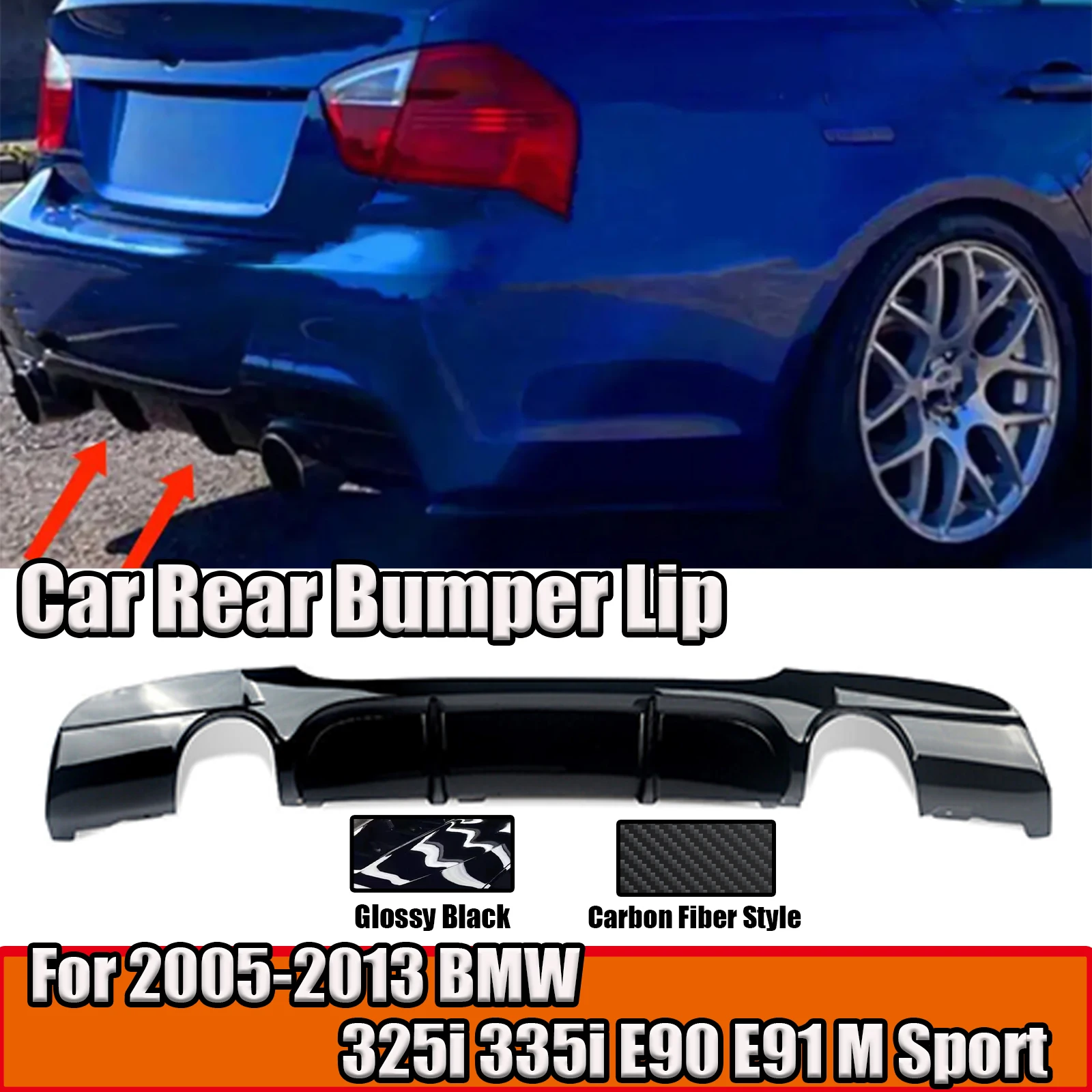 For 2005-2013 BMW E90 E91 325i 335i M Sport Car Rear Bumper Diffuser Lip Protector Cover  Accessories Part Glossy Black