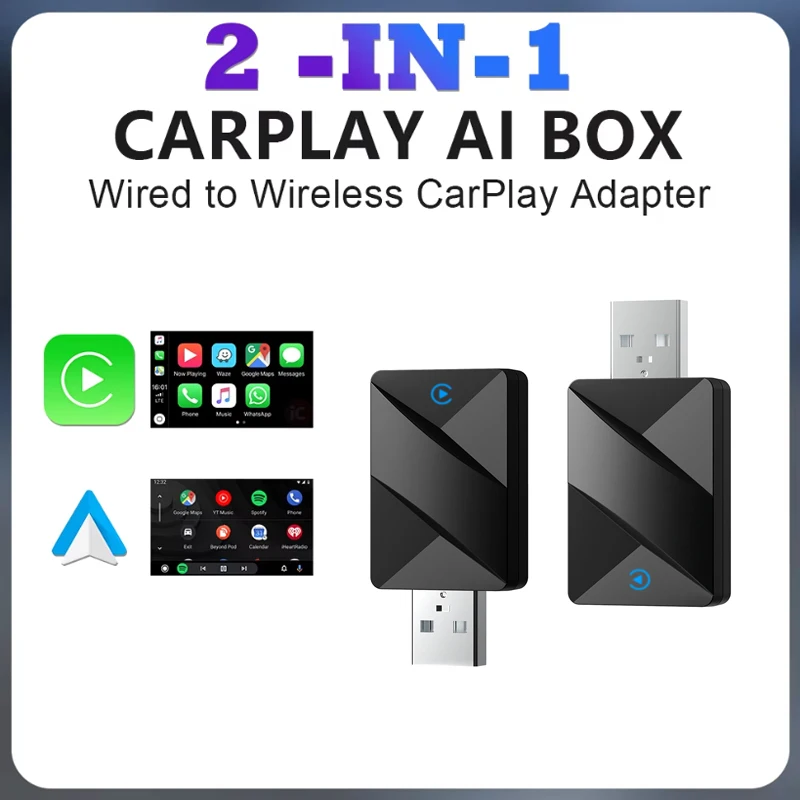 

2025 NEW Wireless Carplay Adapter Android Auto Wireless Smart Dongle 2in1 Plug and Play BT WiFi Fast Connect for Wired CarPlay