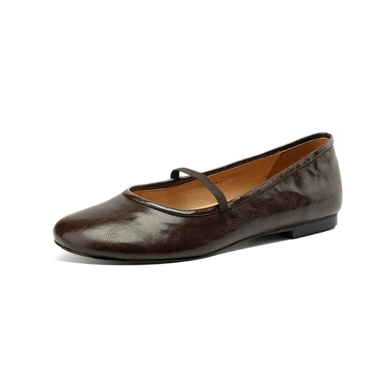 

Женские балетки на плоской подошве, весенне-осенние мягкие туфли в стиле ретро, базовые лоферы из натуральной кожи, без шнуровки, базовый стиль, женская простая обувь с круглым носком