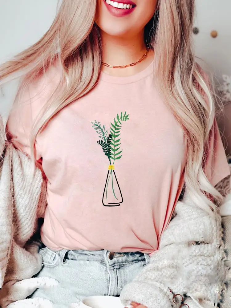 

Female Short Sleeve T Clothes Ladies Fashion Clothing Print Watercolor Plant Painting T-shirts Women Casual Graphic Tee