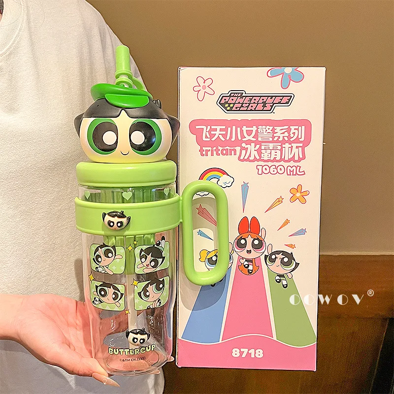 زجاجة مياه لموسم الفتيات من Powerpuff 2025 نموذج جديد كوب بقشة مع حجرة شاي كوب بلاستيكي للثلج كينغ هدايا المهرجانات أنيمي