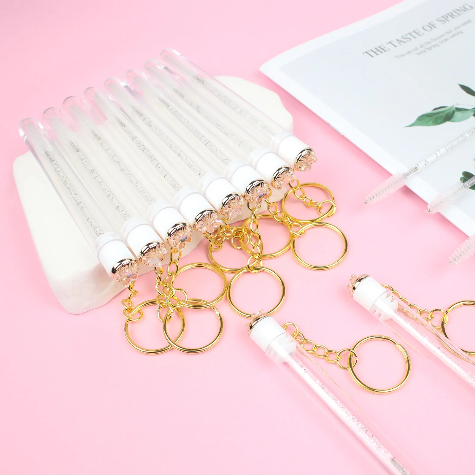 10 مجموعات عصا الماسكارا أنبوب مع سلسلة المفاتيح مجموعة فراشة ماسكارا فرش رمش Spoolies فرشاة ماكياج أداة قضيب