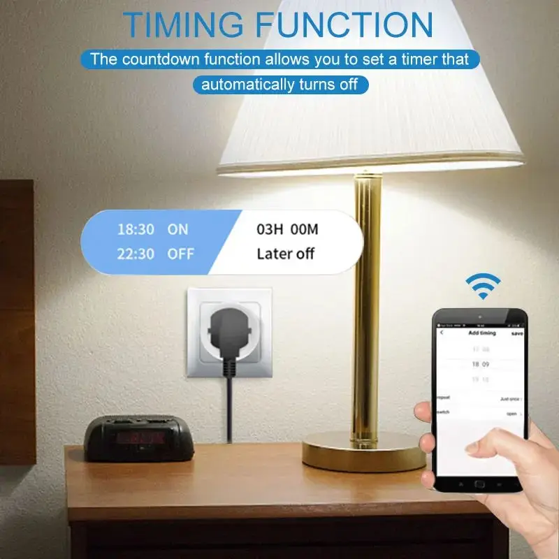 20A EU Smart Socket WiFi Smart Plug Power Monitoring Timing Function Voice Control Works With Tuya APP Alexa Google Home