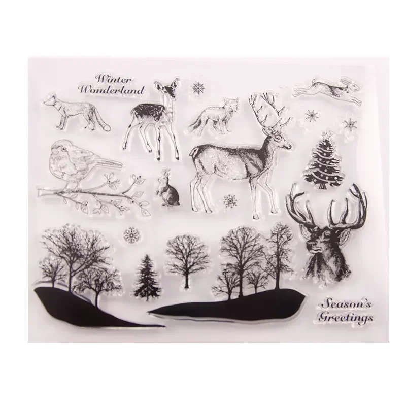 Clear Stamps for Card Making, Elks Deers Forest Theme Transparent Silicone Stamps for DIY Scrapbooking Card Album Decor T1190