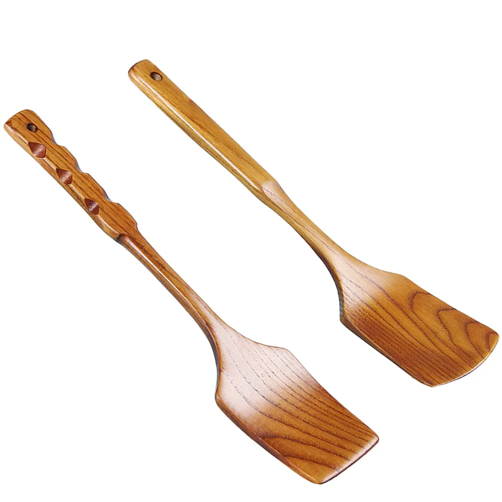 

Набор из 2 деревянных кухонных лопаток для жарки, термостойкие, для антипригарных сковородок