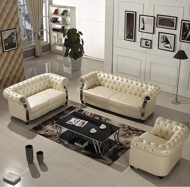 Classic European Sofa Of Living Room Sofas Furniture Sets Chesterfield Handmade 3 Seater Sofa Leather