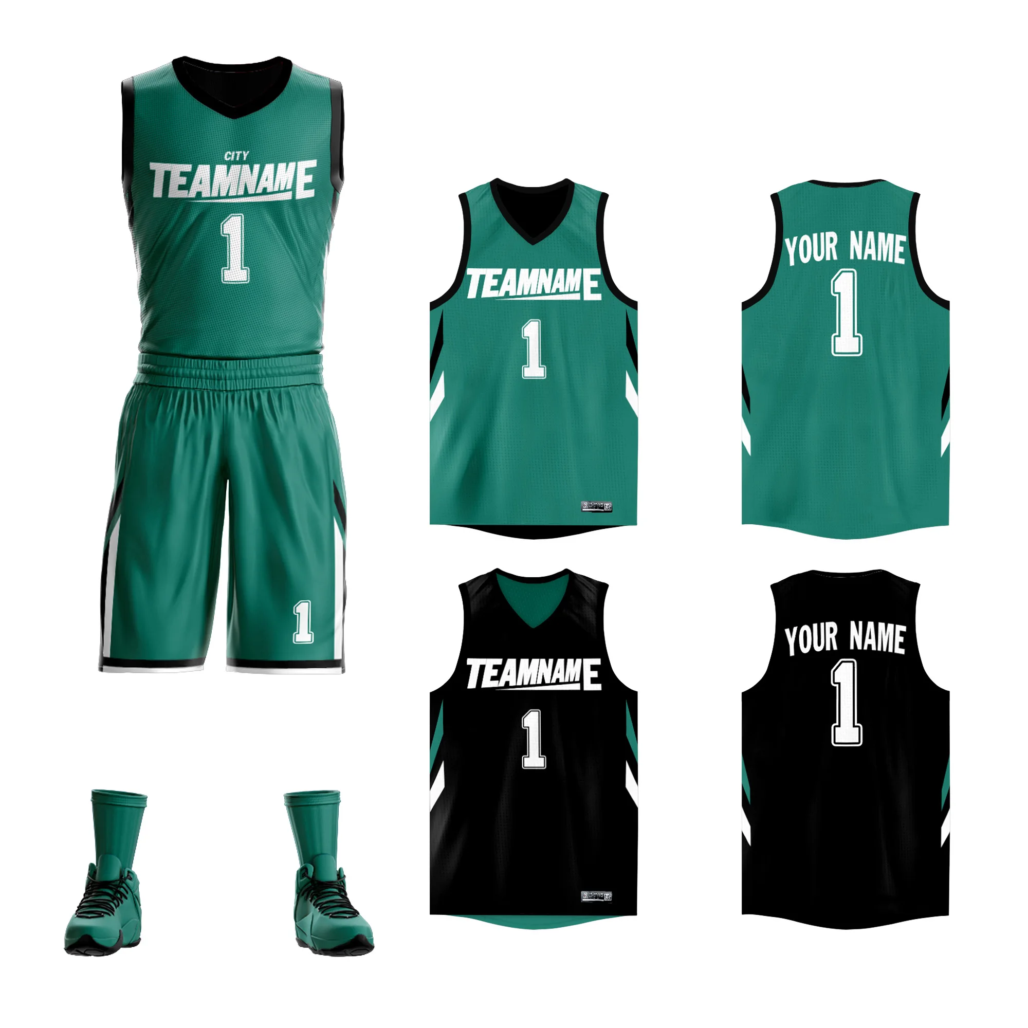 

Custom Double Sided Basketball Jersey Set Print Reversible Basketball Shirt with Shorts Suit Game Training Uniform for Men/Youth