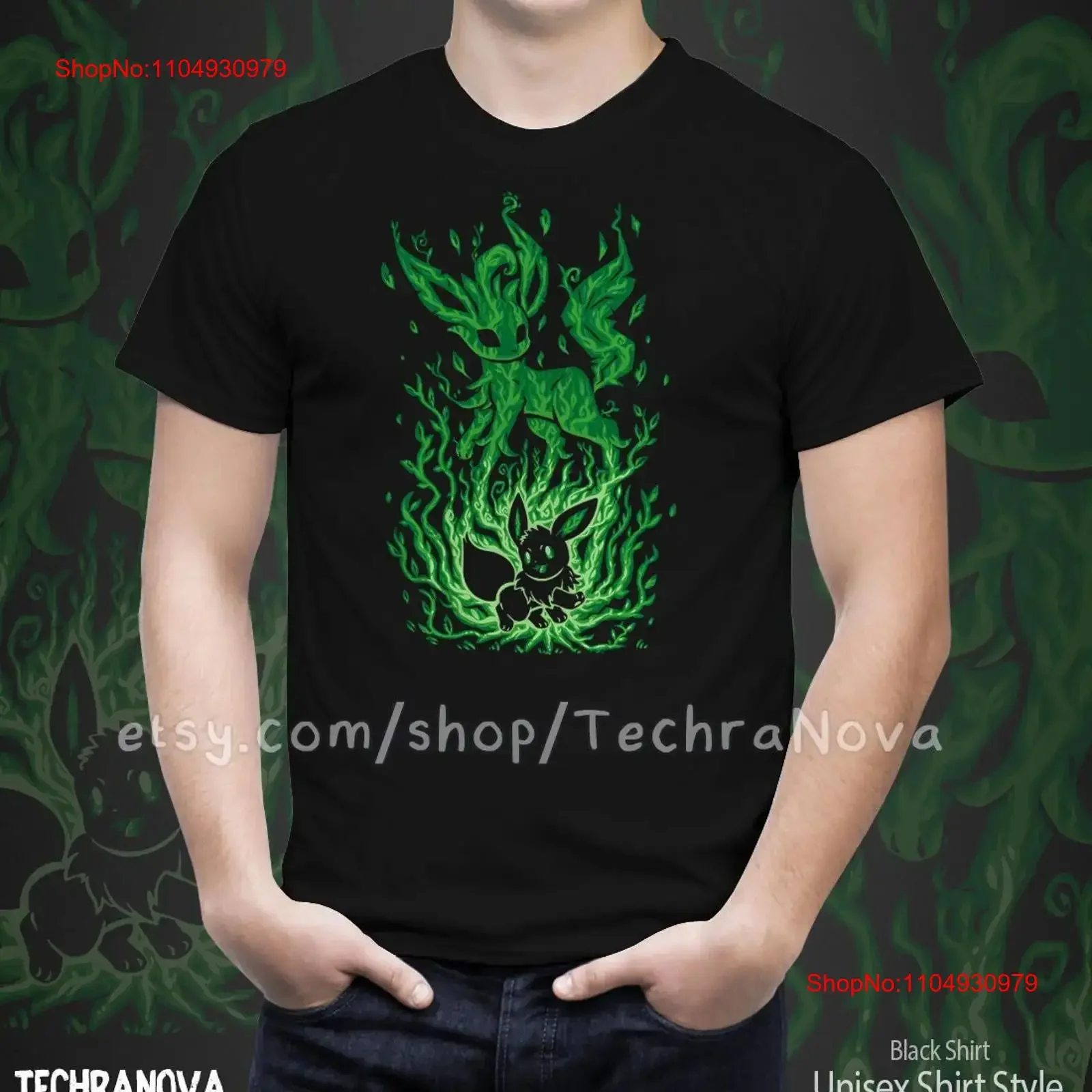 La evolución de la hoja dentro de Eon Mon evoluciona EeveeLeafeon camiseta poke silueta videojuego vintage lavado moda Casual