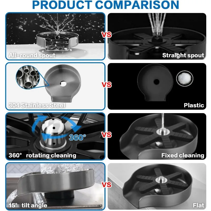 Płukanka do szkła WEWE, ulepszona, obracająca się o 360 stopni wylewka do szkła do zlewu kuchennego Myjka do kubków ze stali nierdzewnej do zlewu