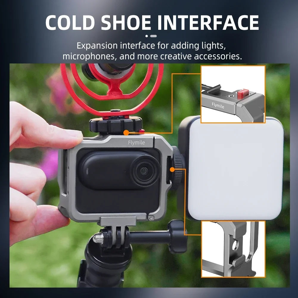 Marco adaptador Flymile para Insta360 GO3/3S, soporte de expansión, soporte de zapata fría, funda protectora, accesorio para cámara deportiva