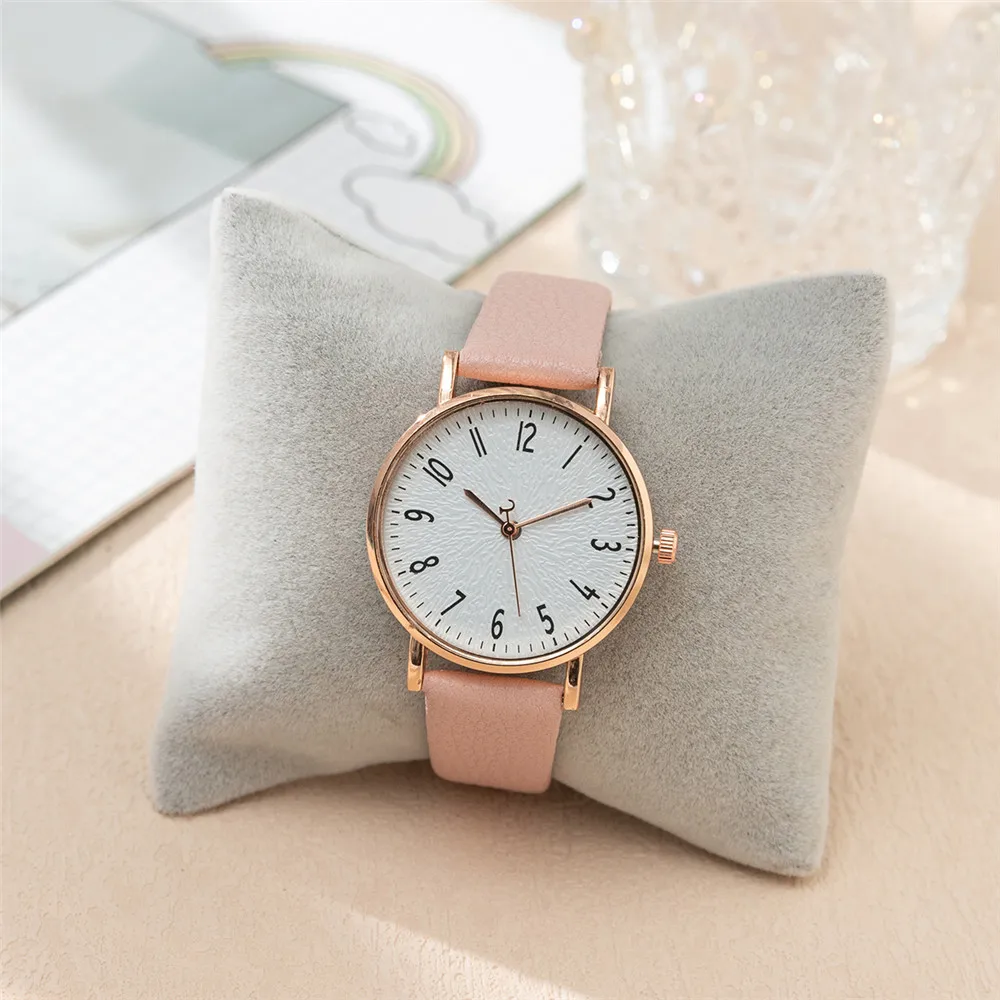 Fashion Ladies Digital Simple Brand Quartz Watch Hot 2023 New Casual Pink Leather Strap Women\'s Clock Dress Watches