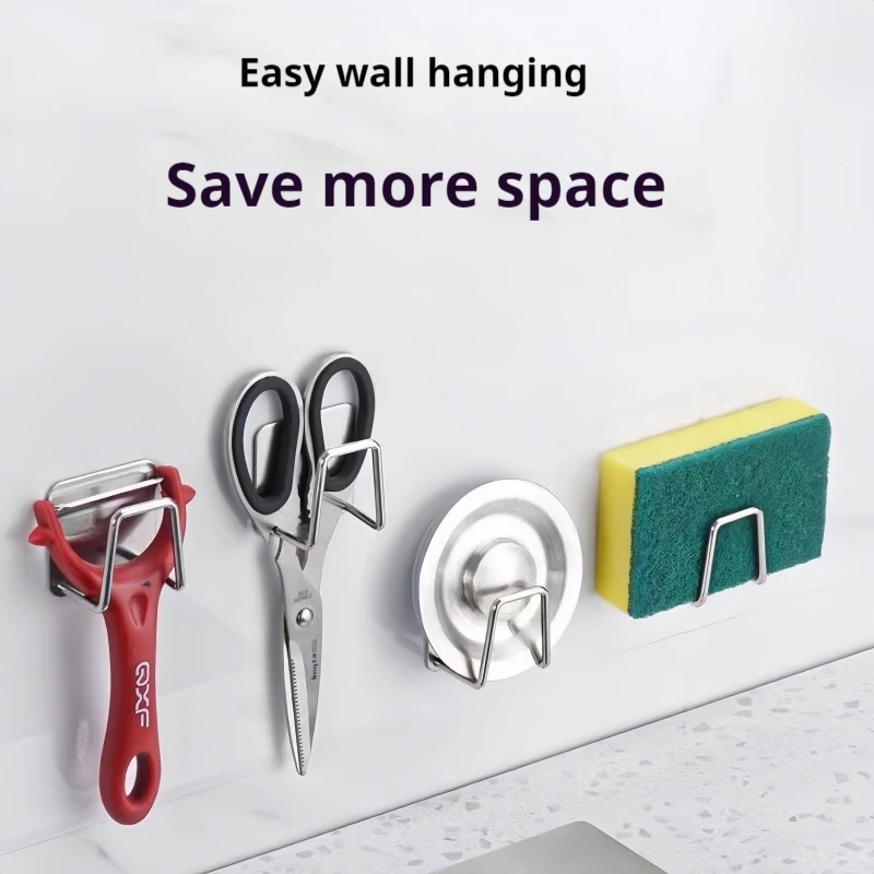 Kitchen Acceesories Strong Adhesive Storage Hook Stainless Steel Home Bathroom Organizer Gadgets Cutting Board Sponge Drainer