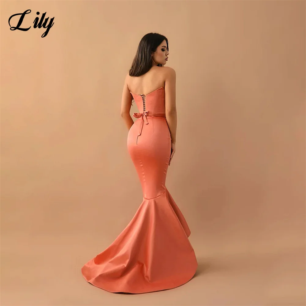 Lily Red Mermaid Prom Dresses, V Neck, Stain Party Dress, Lace Up Back, Ruched Sweep Train, Robe para eventos especiais