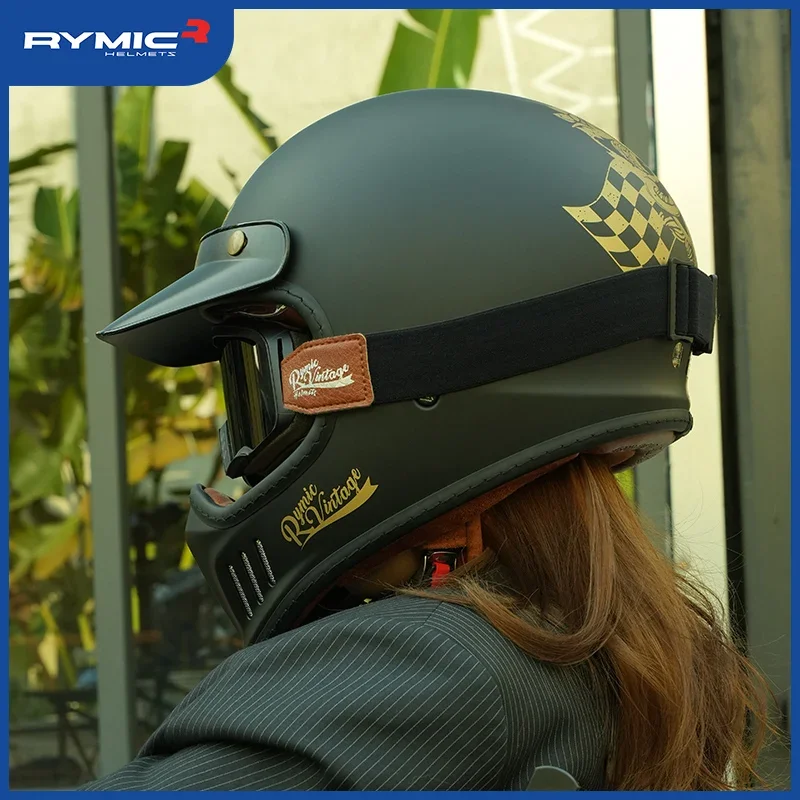 RYMIC Retro Motorcycle Helmet ECE DOT Certification Full Face Vintage Helmet For Harley Motorbike Capacete Cascos Para Moto