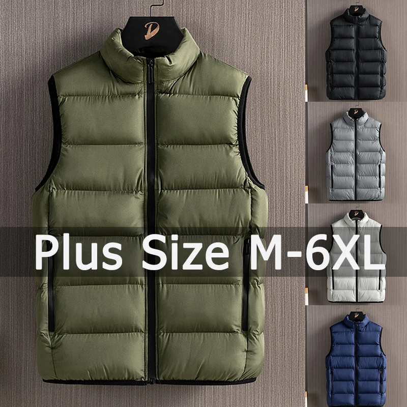 Veste d'hiver chaude pour homme, manteau en fibre, gilet à col montant, grande taille, fermeture éclair, automne, 4XL, 5XL, 6XL