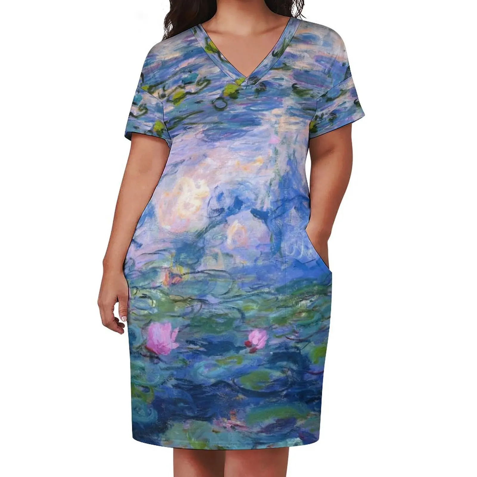 Water Lilies Monet Loose Pocket Dress dress party night party dresses woman