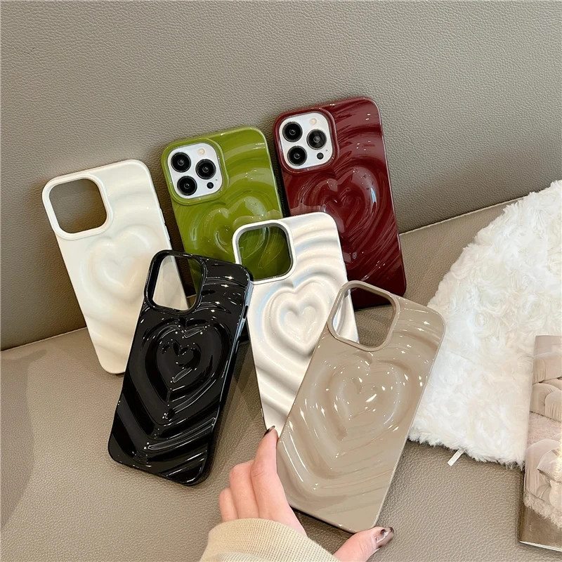 Glossy Love Heart Phone Case For iPhone 15 14 Pro Max 13 12 11 Pro Max Cute Luxury Fashion Soft Silicone Bumper Shockproof Cover