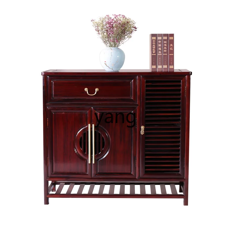 

ZYF mahogany shoe cabinet home breathable solid wood porch cabinet three or four door shoe cabinet