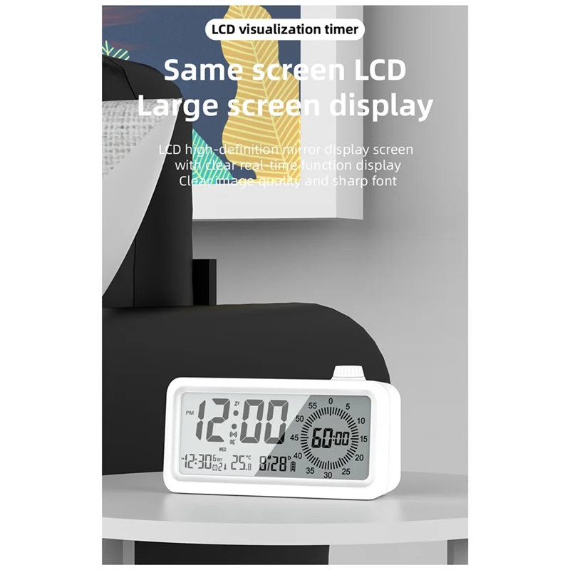 Countdown Alarm Clock Dual Display Visual Manager Alarm Clock Ambient Temperature Detection Knob Design Clocks White Easy To Use