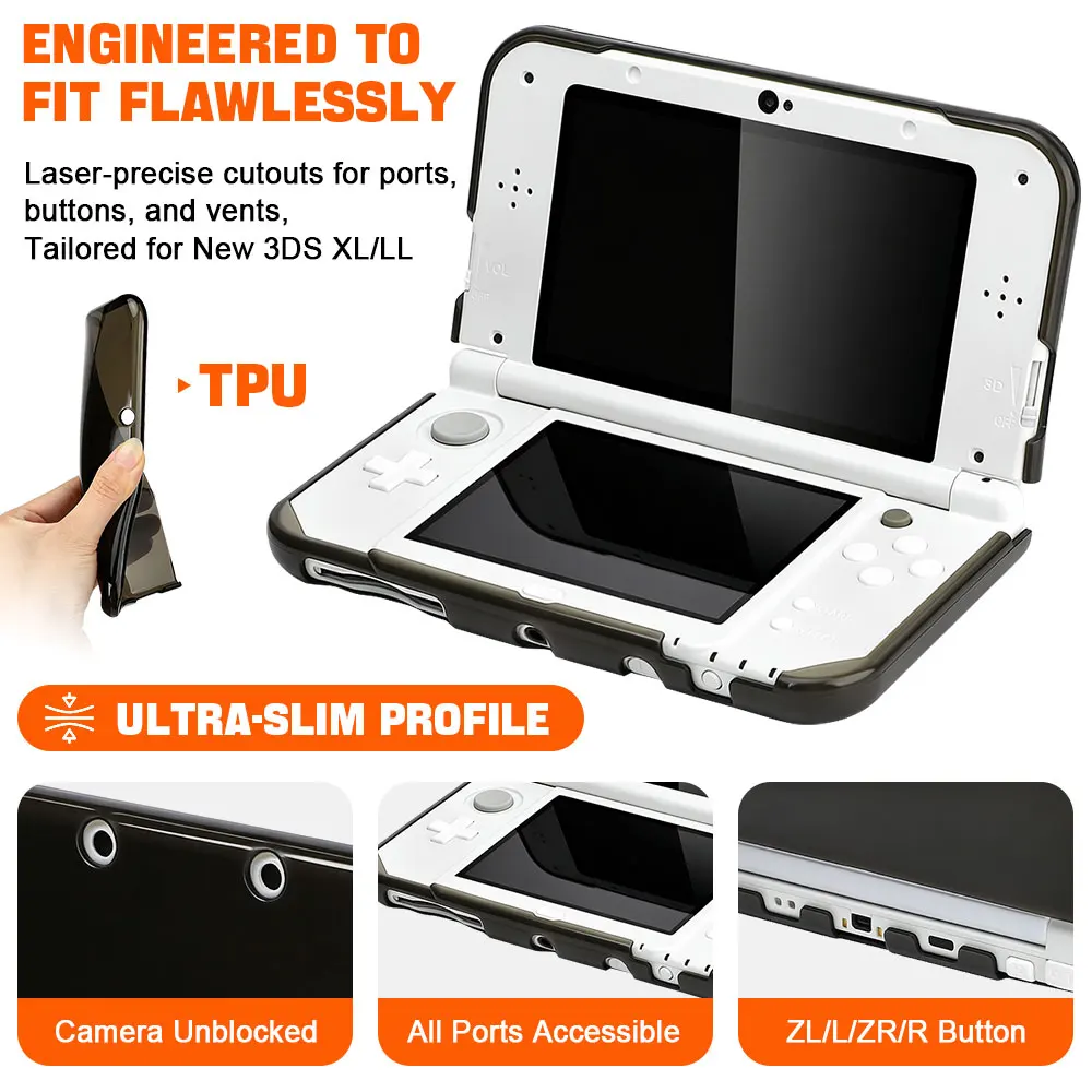 Transparente schwarze/klare TPU-Silikonhülle für NEW 3DS XL LL/NEW 3DS XL, weiche, transparente Schutzhülle, Zubehör für Spielekonsolen. – Detail 6