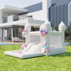 Château Gonflable Blanc à Rebond de 4m avec Piscine à Balles pour Enfant, Décoration de ixd'Anniversaire, Cadeau