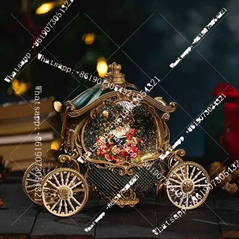 

Музыкальная шкатулка «Ночь перед Рождеством» с Дедом Морозом в санях, элитная, подарок на день рождения для детей, снежный шар с кристаллами