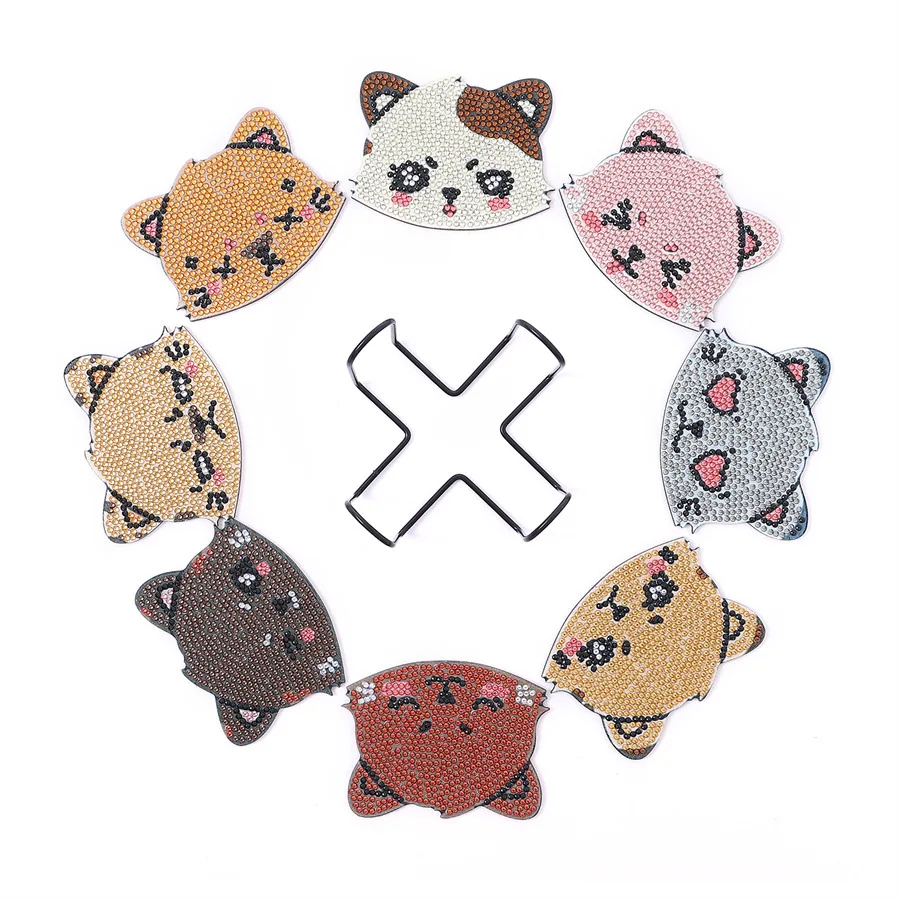 

Hot Selling Animal Rhinestone Studded Coaster 8Pcs DIY Slip Resistant Coasters with Holder Souvenirs Gift Ornament