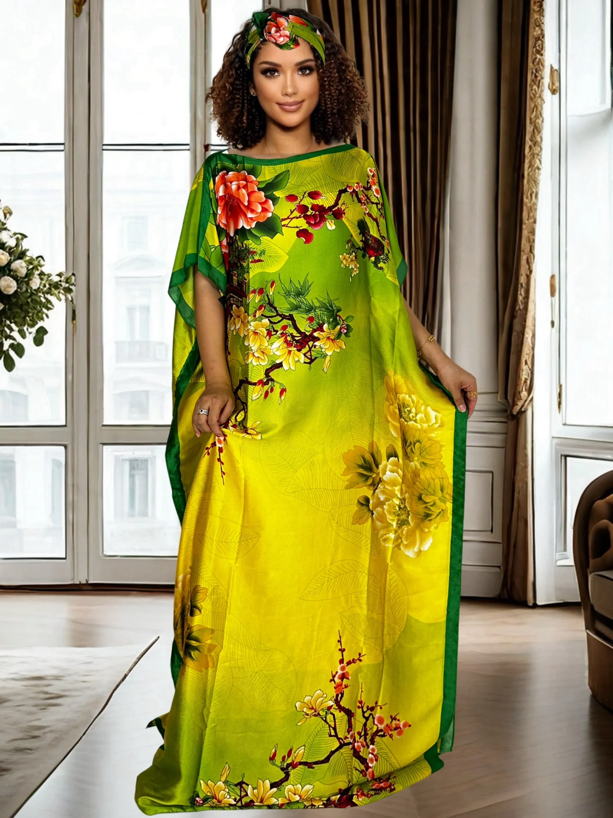 

Women's Casual Batwing Sleeve Dress Long Loose Frock Vintage Style Maxi Dress for Autumn Spring