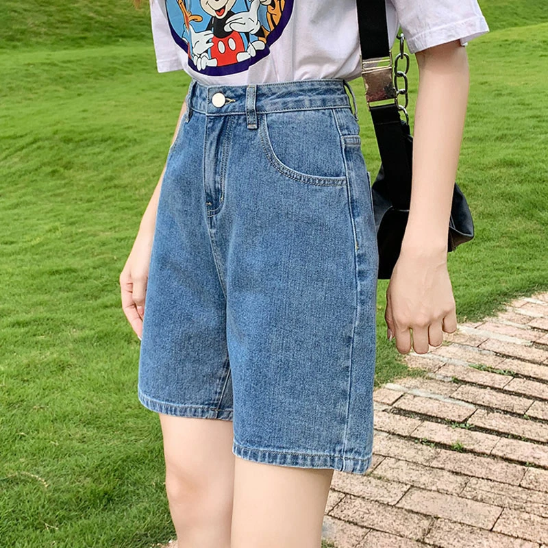 GAODINGLAN Vintage High Waist Loose Women Denim Shorts Versatile Straight Short Pants Ladies Summer Female Slim Fit Blue Jeans