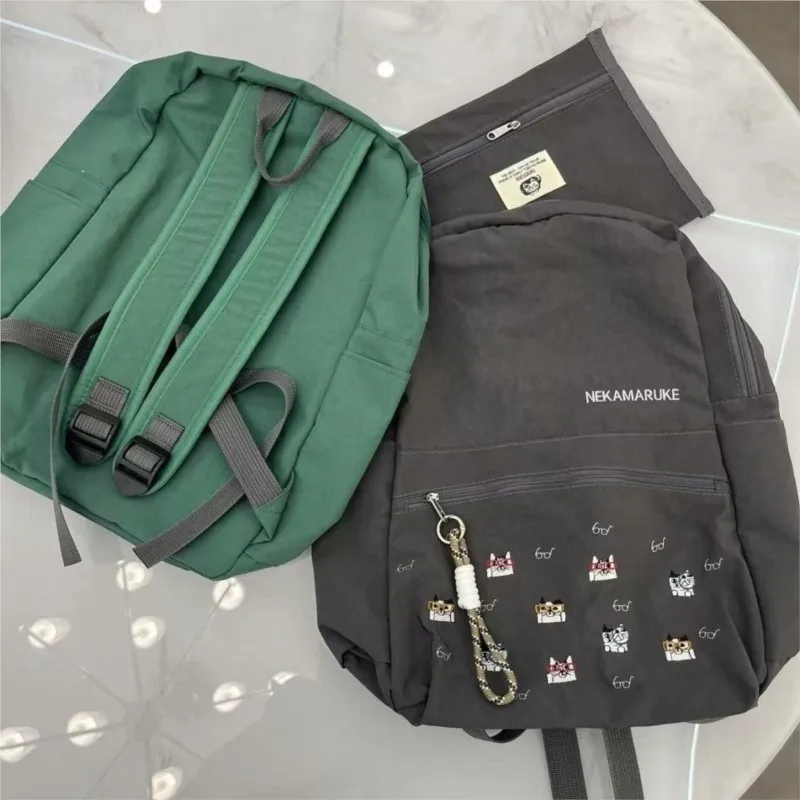 Embroidered Cat Student Backpack Women Japanese Large Capacity Travel Backpack Ladies Lightweight Simple Cute Mochilas Mujer New