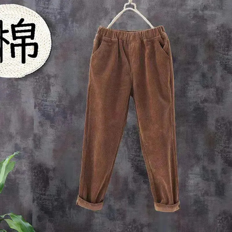 

Corduroy Pants 2023 New Big Size Women's Trousers Spring Autumn Fashion Elastic Waist Casual Harem Pants Female All Matches