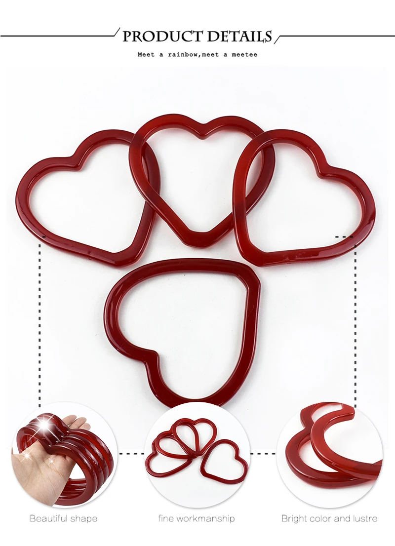 2/4Pcs 14cm Plastic Resin Heart Ring Bags Handle Women's Handbag WovenBag DIY Handmade Purse Frame Handles Bag Accessories