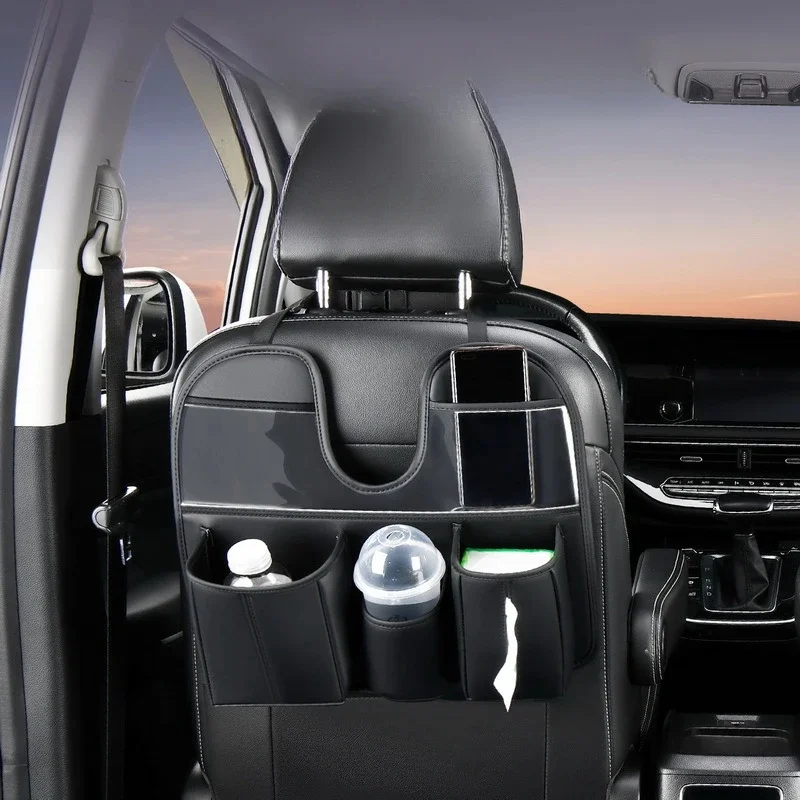 Car Seat Back Organizer Leather Auto Backseat Hanging Storage Bag Universal Tissue Box Holder Phone Baby Bottle Pocket